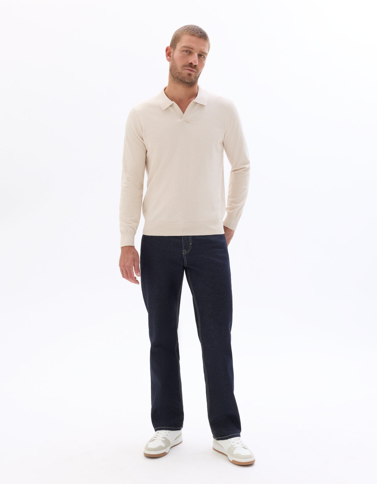 Regular Fit Cotton Blend Textured Round Neck Sweater - Beige
