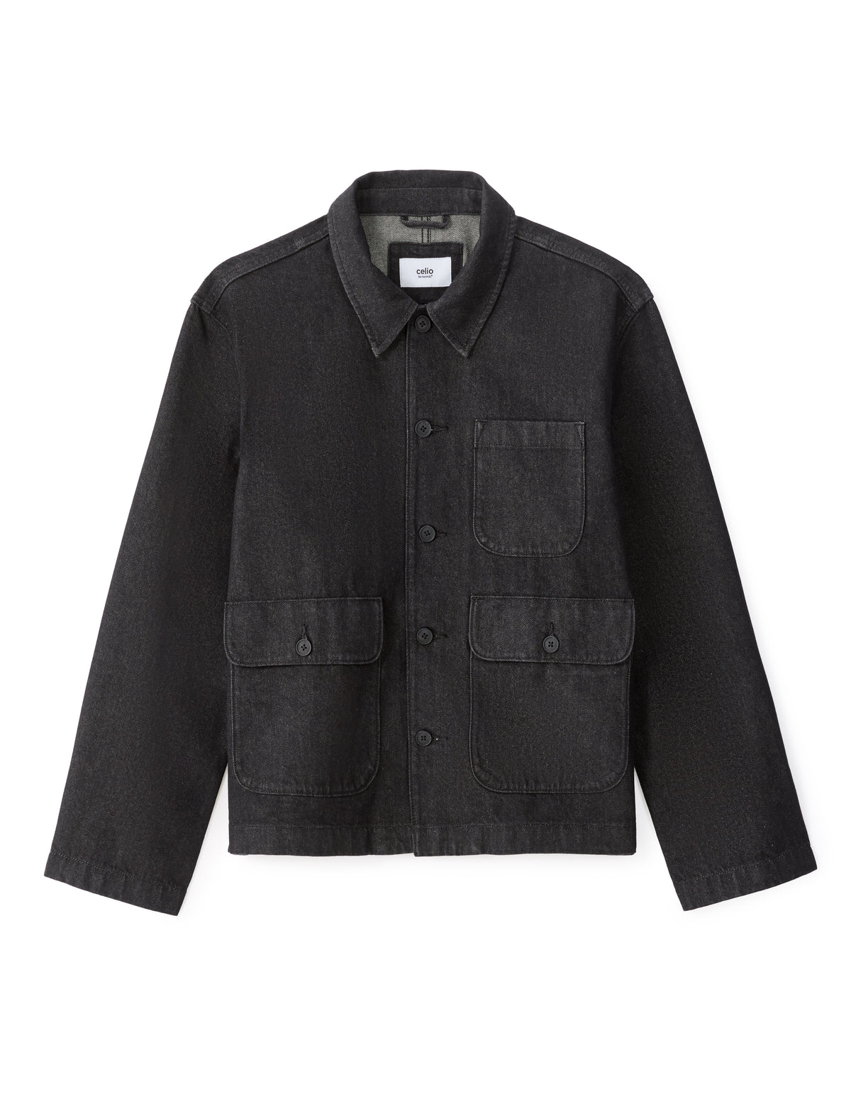 Boxy Fit 100% Cotton Solid Spread Collar Jackets - Black