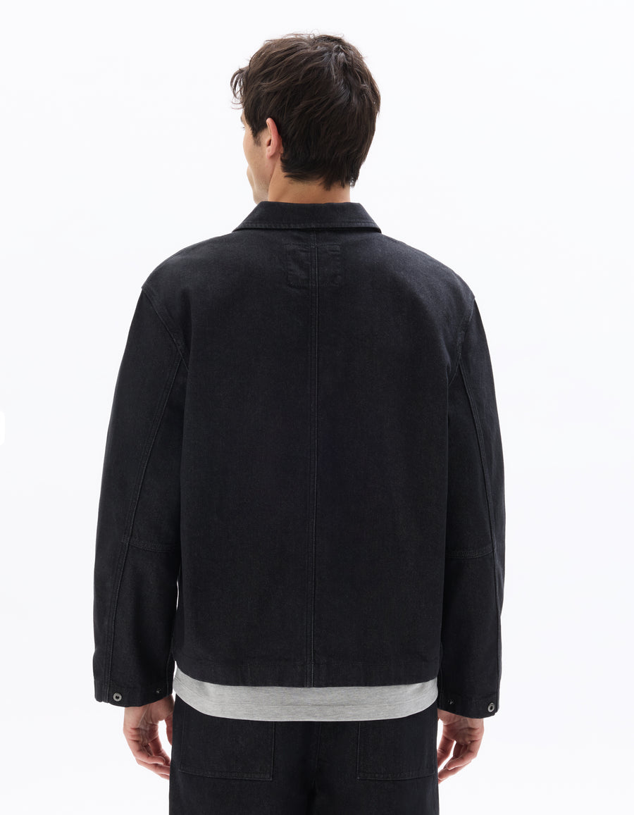 Boxy Fit 100% Cotton Solid Spread Collar Jackets - Black