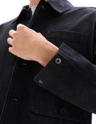 Boxy Fit 100% Cotton Solid Spread Collar Jackets - Black