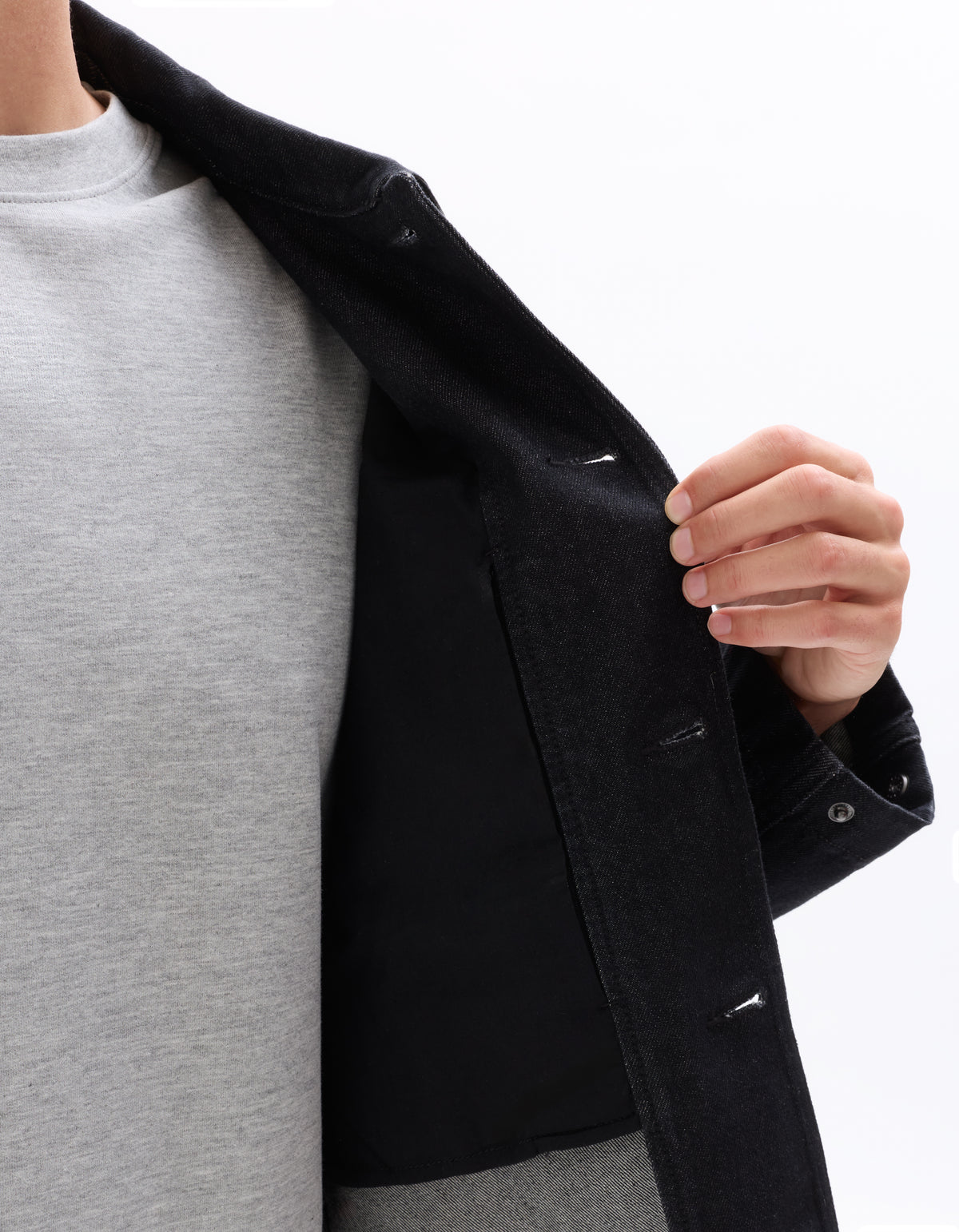 Boxy Fit 100% Cotton Solid Spread Collar Jackets - Black