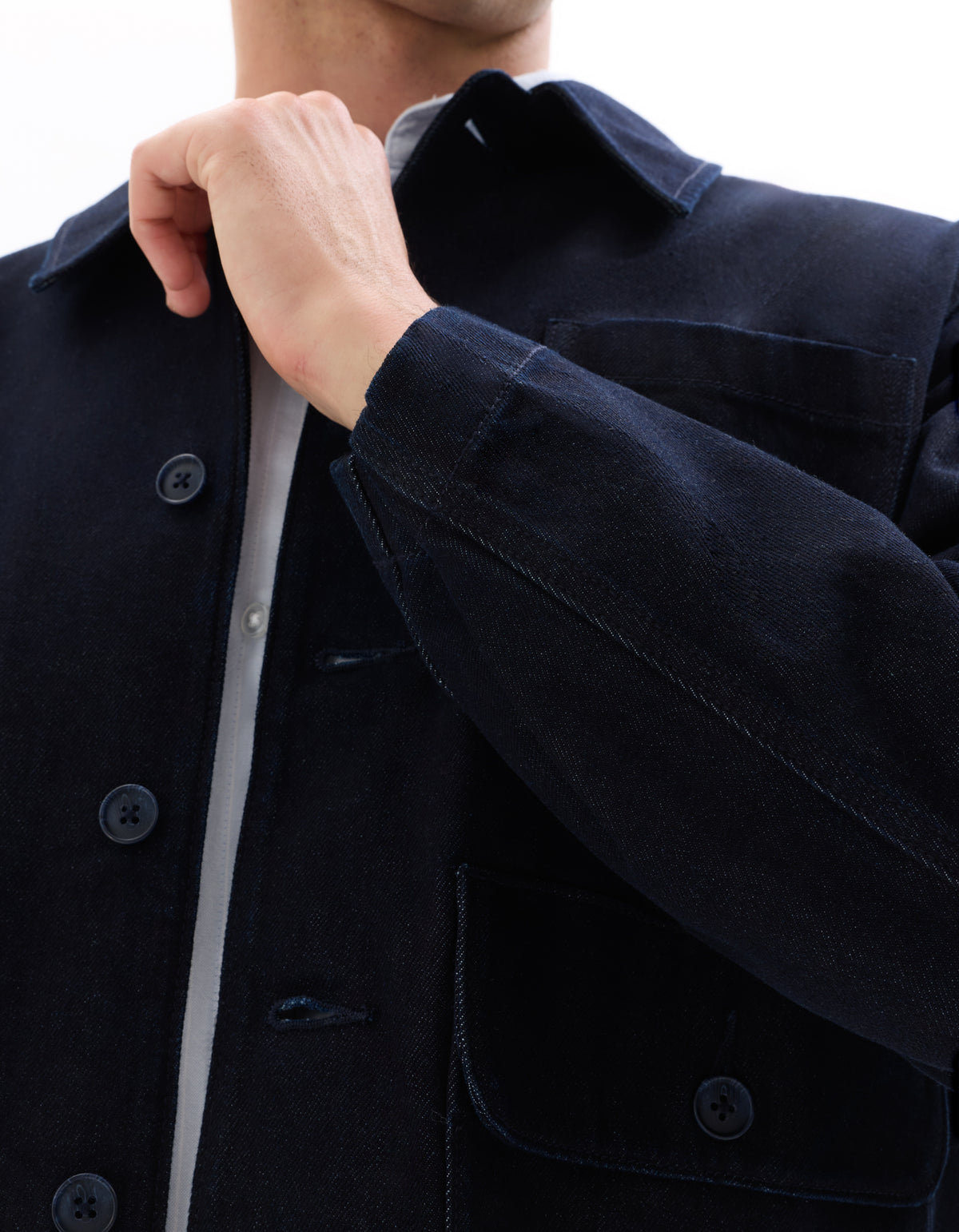 Boxy Fit 100% Cotton Solid Spread Collar Jackets - Navy Blue