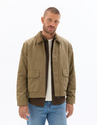 Regular Fit 100% Cotton Spread Collar Jacket - Khaki