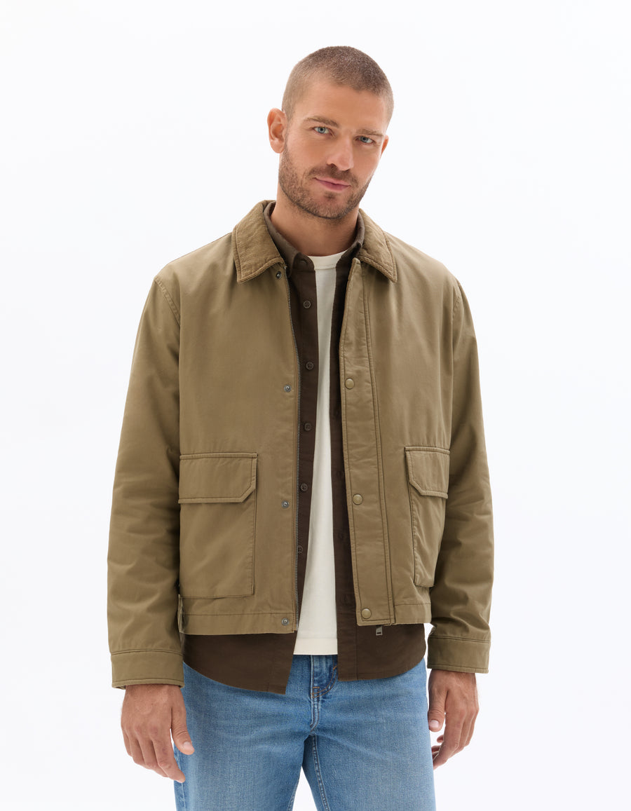 Regular Fit 100% Cotton Spread Collar Jacket - Khaki