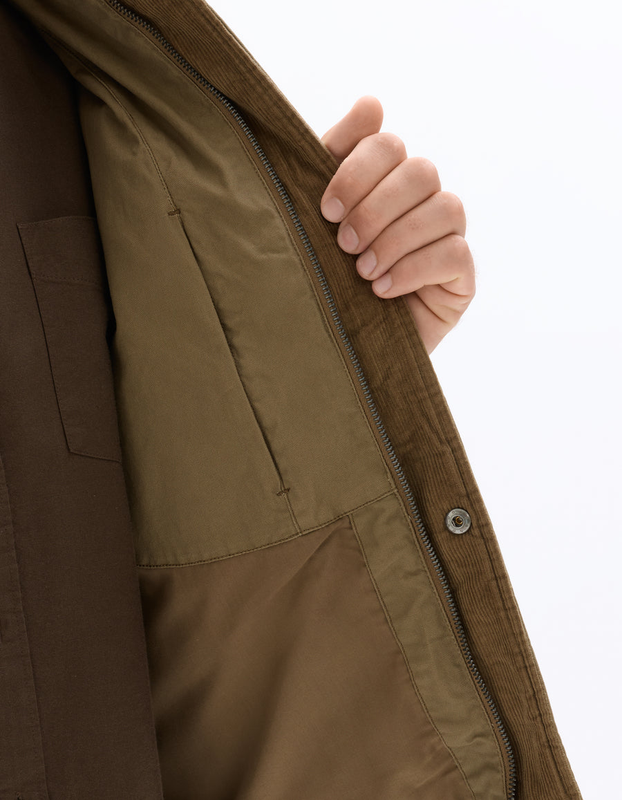 Regular Fit 100% Cotton Spread Collar Jacket - Khaki