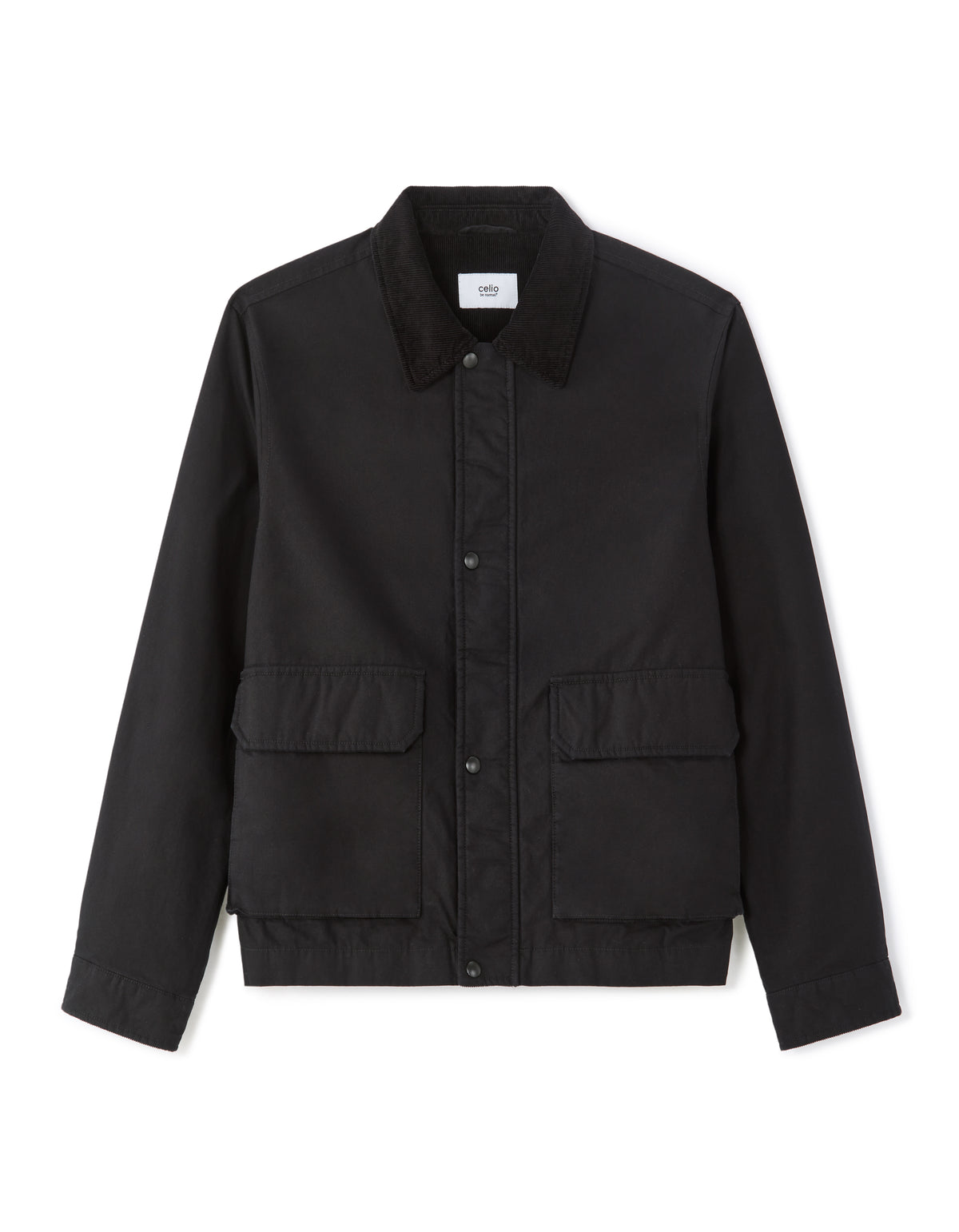 Regular Fit 100% Cotton Spread Collar Jacket - Black