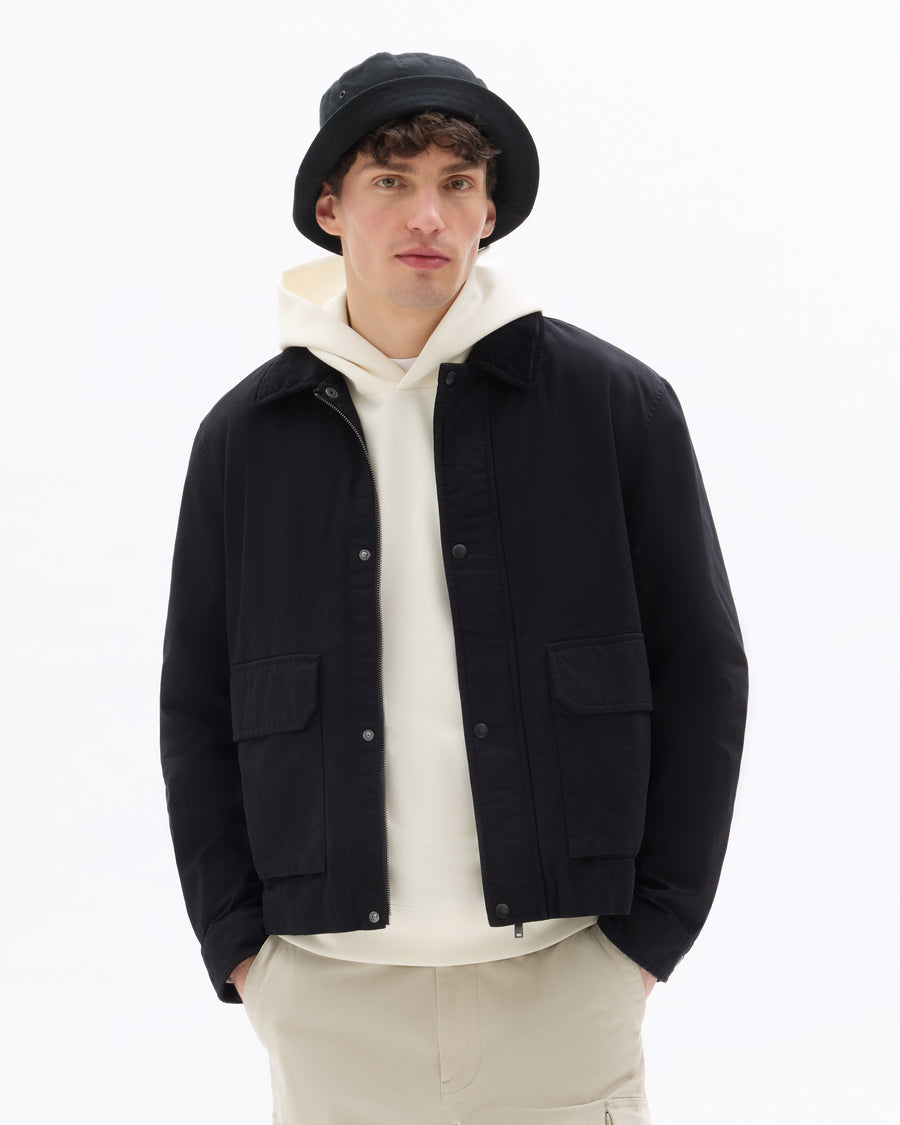 Regular Fit 100% Cotton Spread Collar Jacket - Black