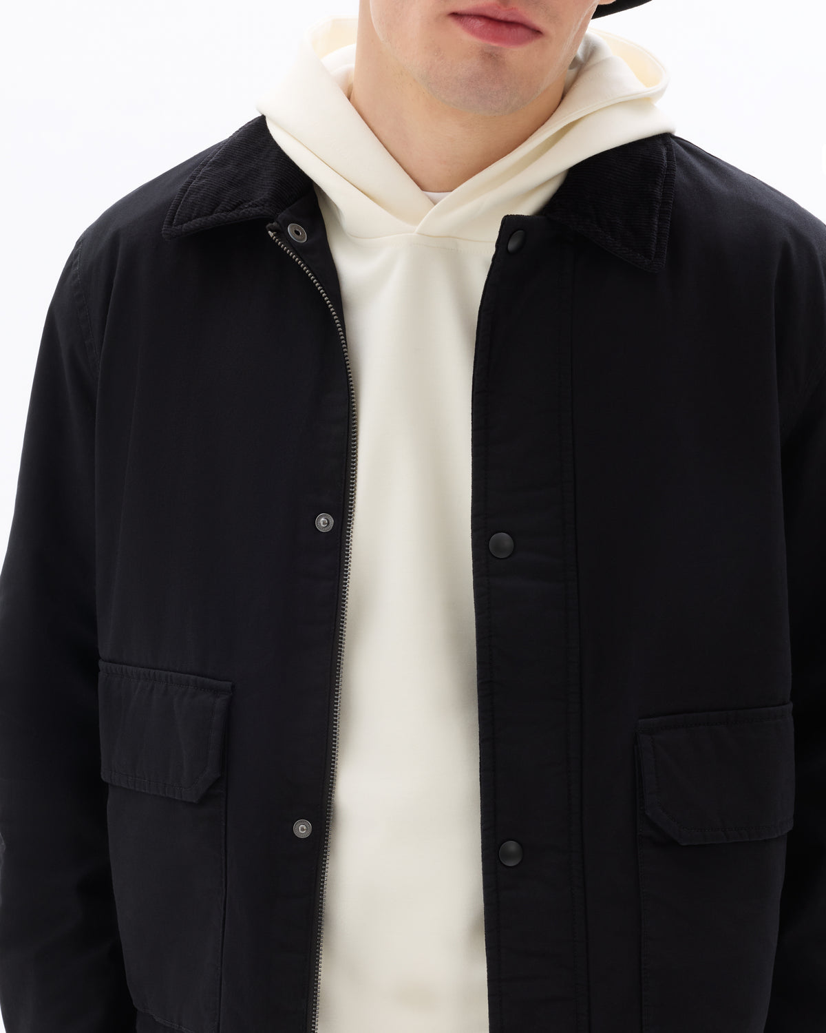 Regular Fit 100% Cotton Spread Collar Jacket - Black