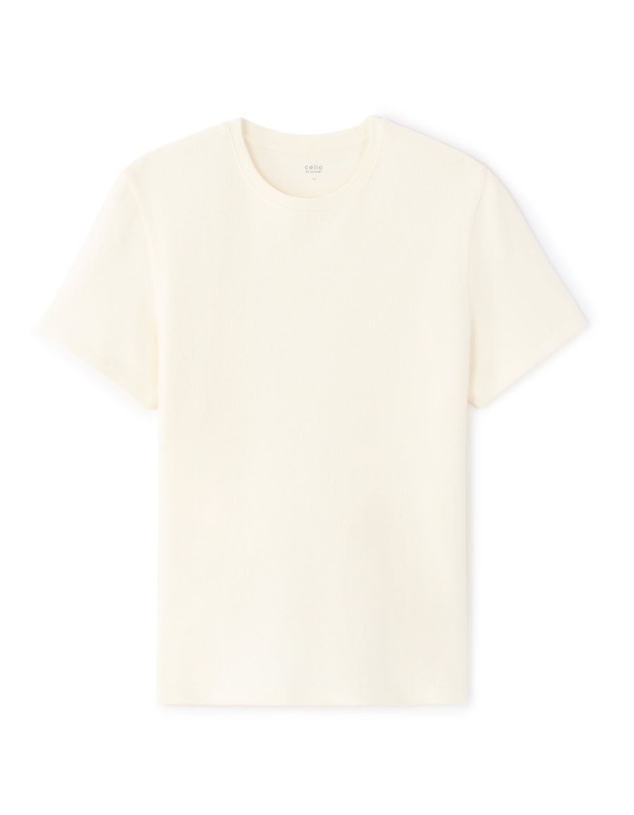 Regular Fit 100% Cotton Textured Round Neck T-Shirt - White