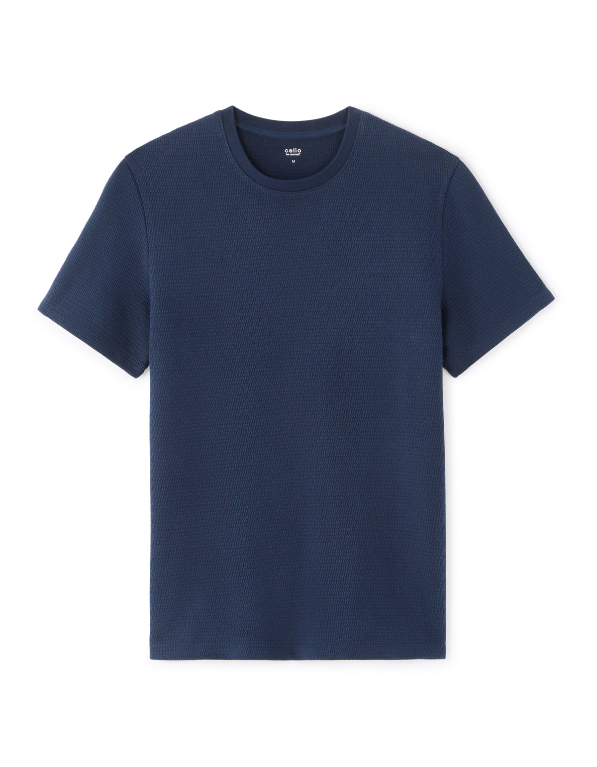 Regular Fit 100% Cotton Textured Round Neck T-Shirt - Navy Blue