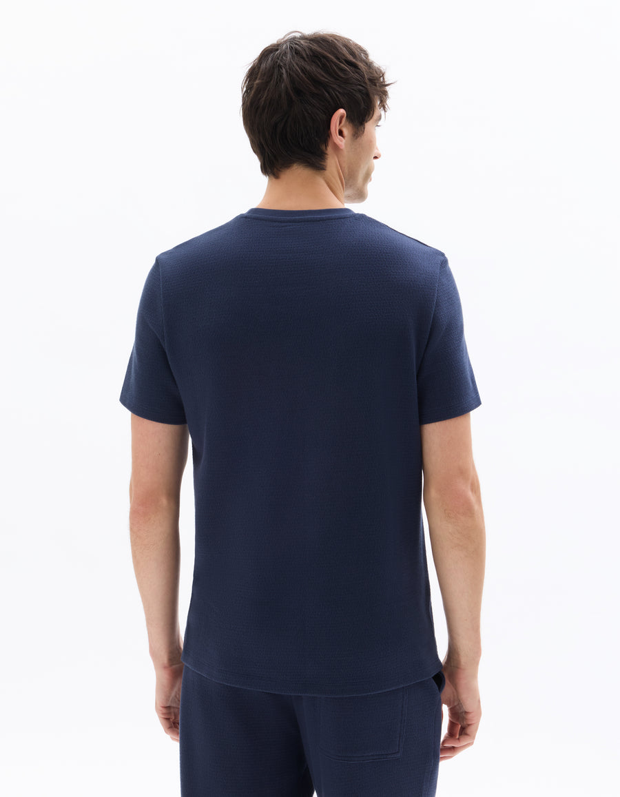 Regular Fit 100% Cotton Textured Round Neck T-Shirt - Navy Blue