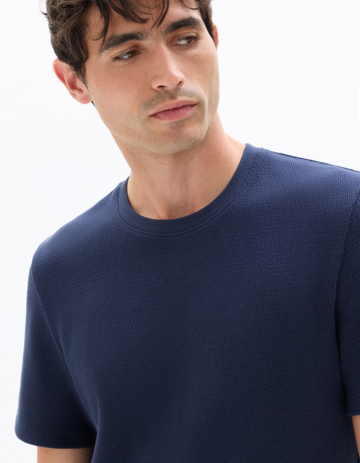 Regular Fit 100% Cotton Textured Round Neck T-Shirt - Navy Blue