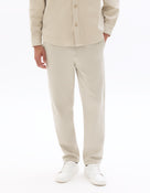Straight Fit Poly-Cotton Solid Casual Trouser - Beige