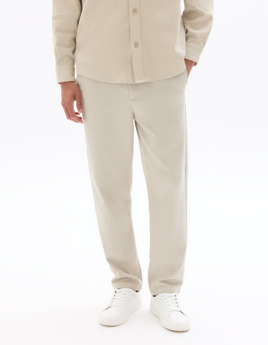 Straight Fit Poly-Cotton Solid Casual Trouser - Beige