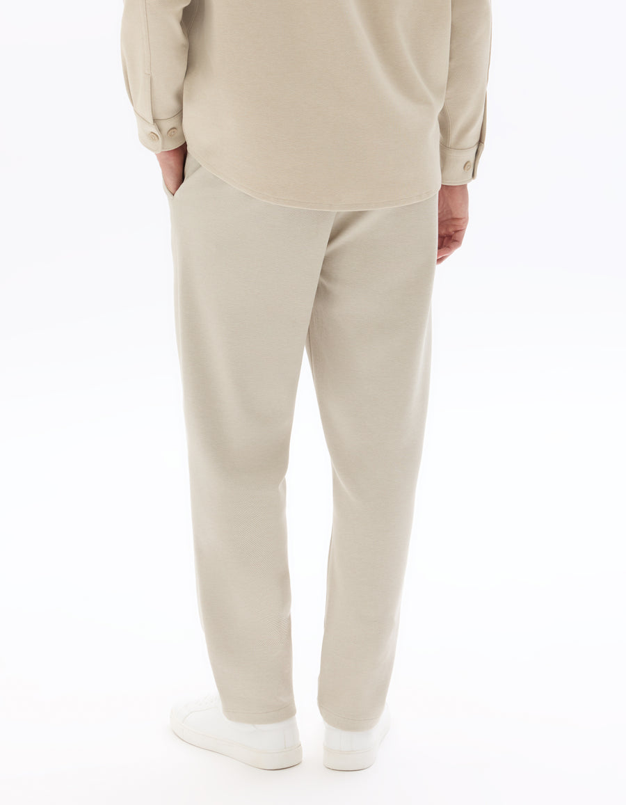 Straight Fit Poly-Cotton Solid Casual Trouser - Beige