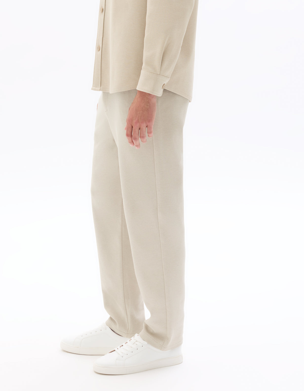 Straight Fit Poly-Cotton Solid Casual Trouser - Beige