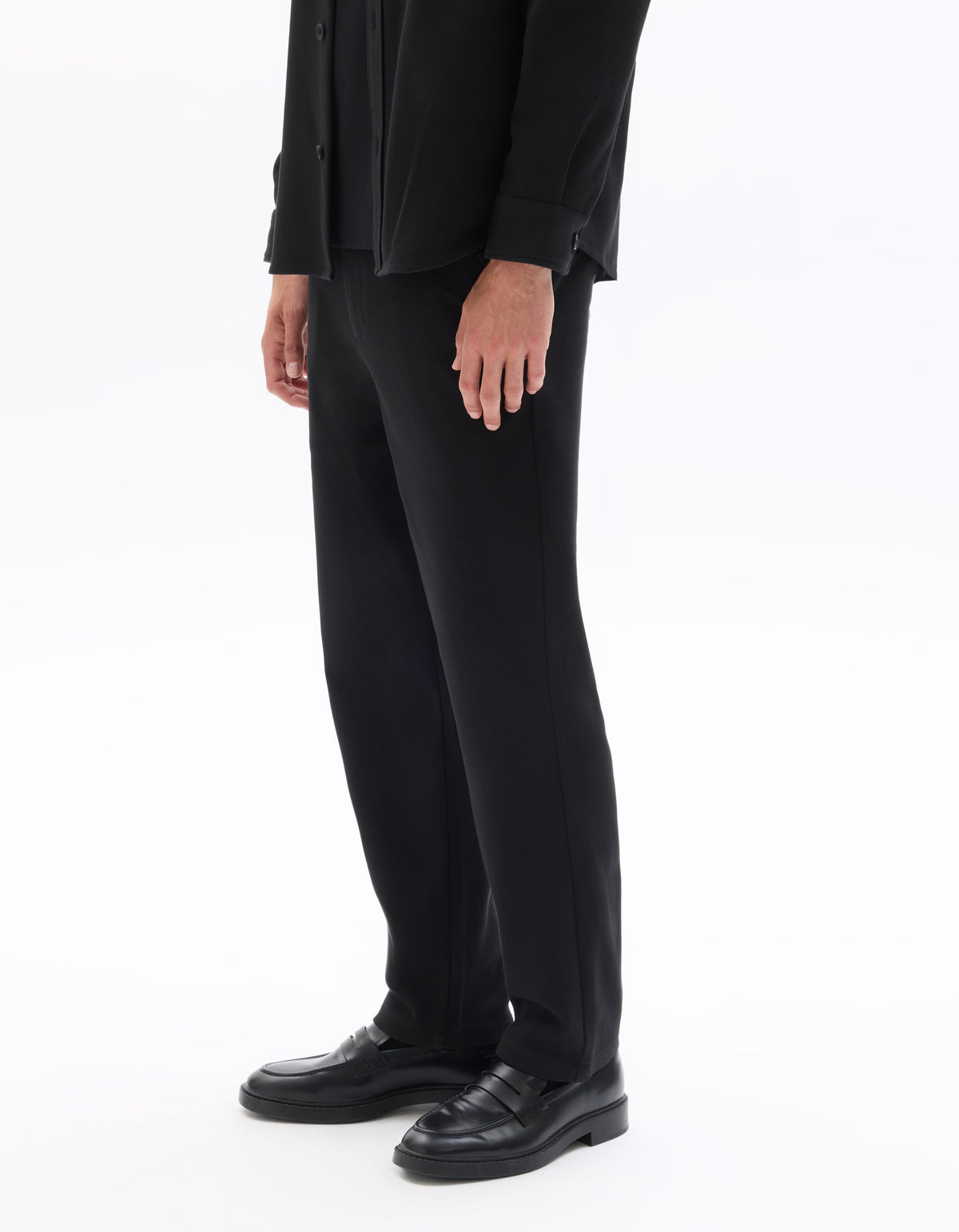 Straight Fit Poly-Cotton Solid Casual Trouser - Black