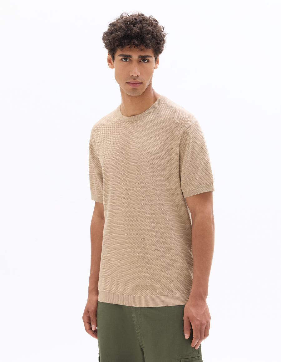 Regular Fit 100% Cotton Crew Neck T-Shirt - Beige
