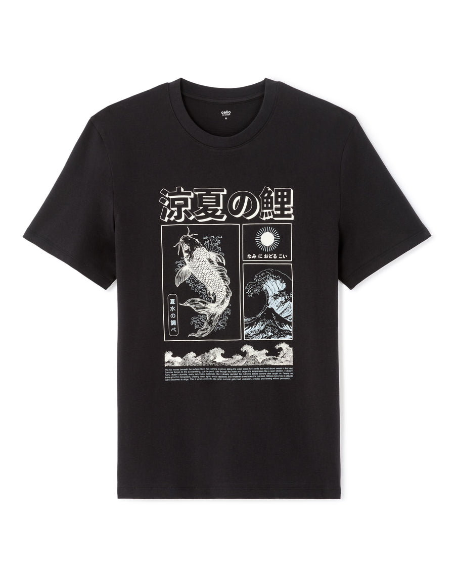 Regular Fit 100% Cotton Printed Round Neck T-Shirt - Black