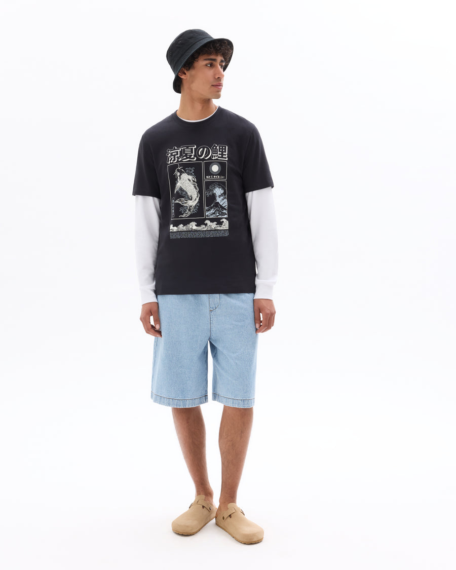 Regular Fit 100% Cotton Printed Round Neck T-Shirt - Black