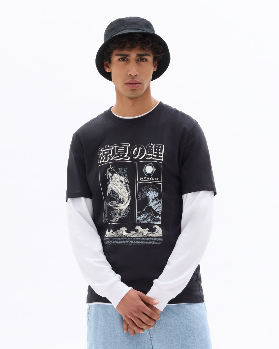 Regular Fit 100% Cotton Printed Round Neck T-Shirt - Black