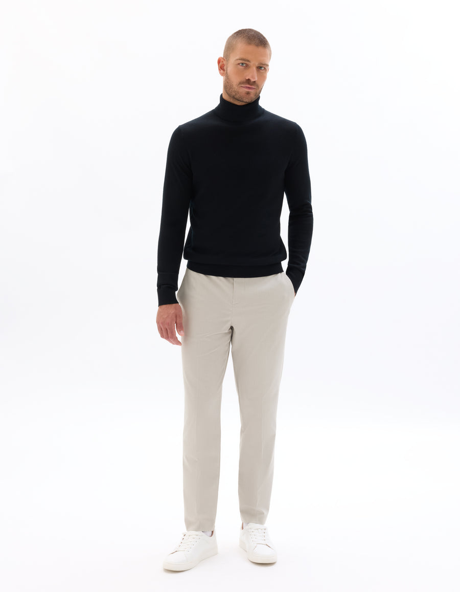 Straight Fit Poly Viscose Casual Trousers - Beige