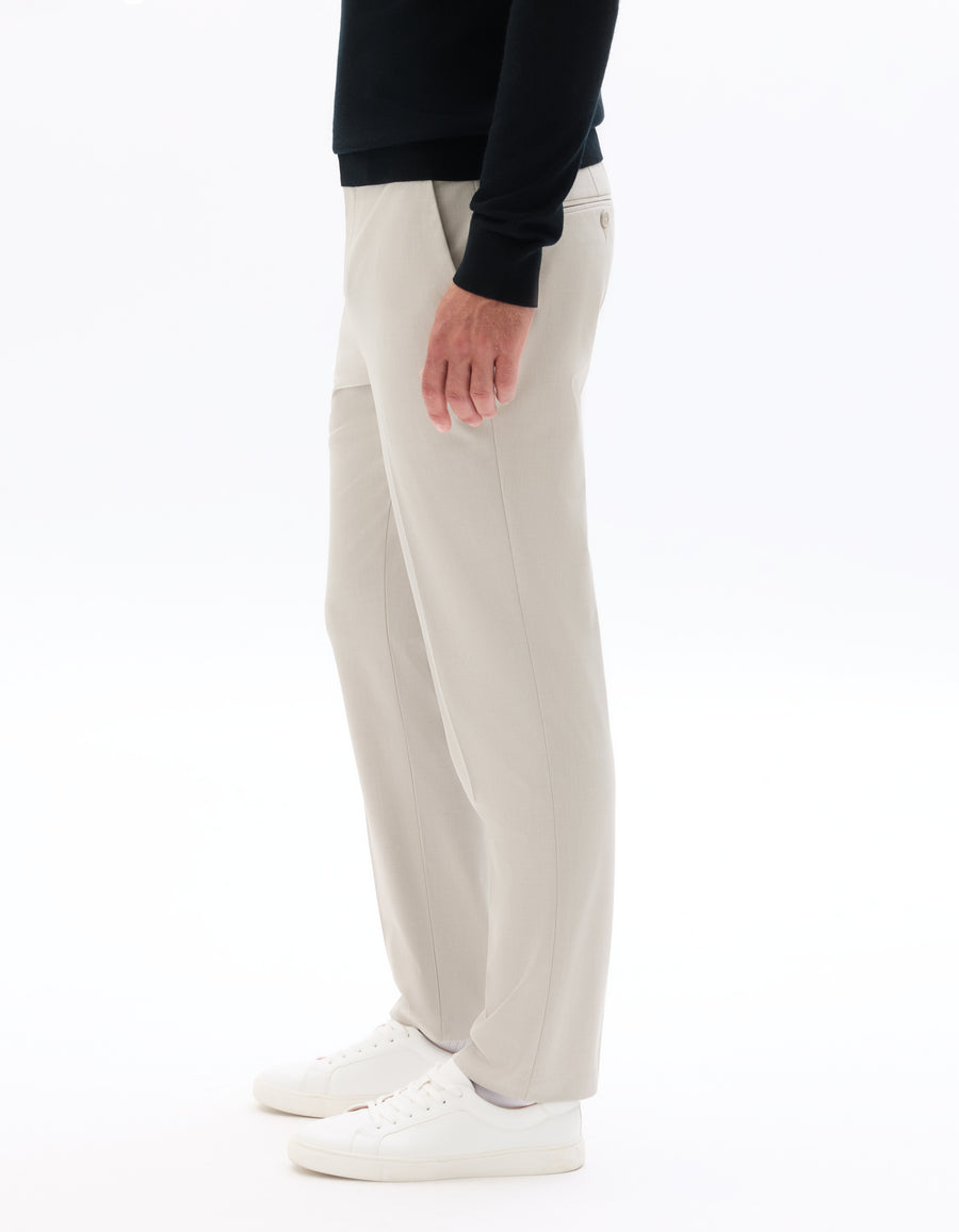 Straight Fit Poly Viscose Casual Trousers - Beige
