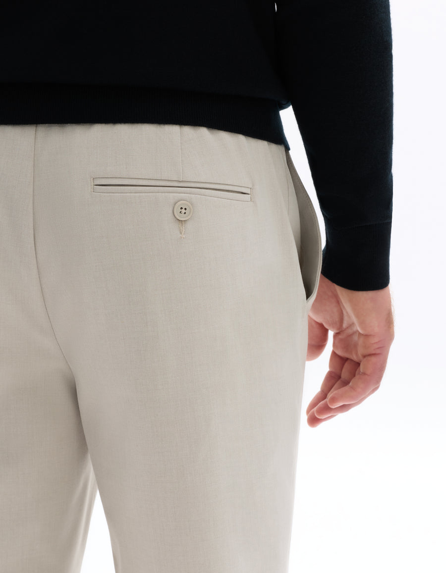 Straight Fit Poly Viscose Casual Trousers - Beige