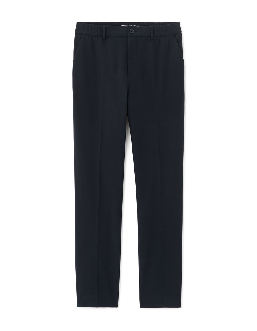 Straight Fit Polyester Casual Trousers - Navy Blue