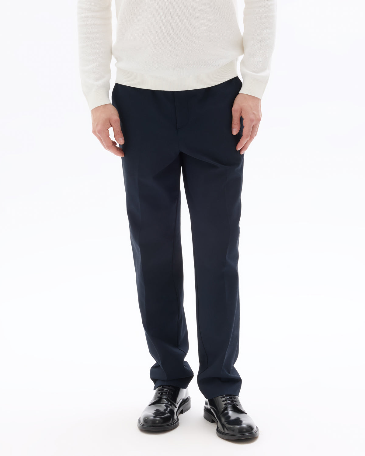 Straight Fit Polyester Casual Trousers - Navy Blue