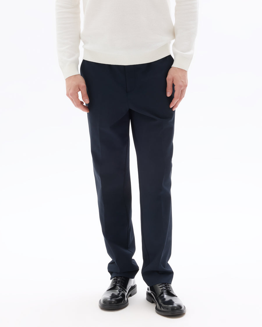 Straight Fit Polyester Casual Trousers - Navy Blue