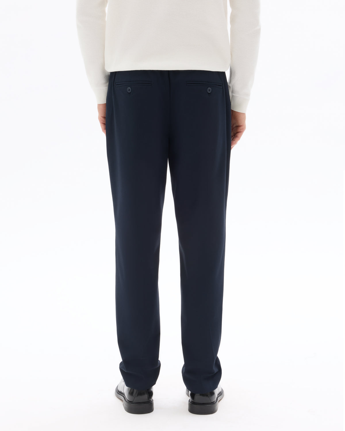 Straight Fit Polyester Casual Trousers - Navy Blue