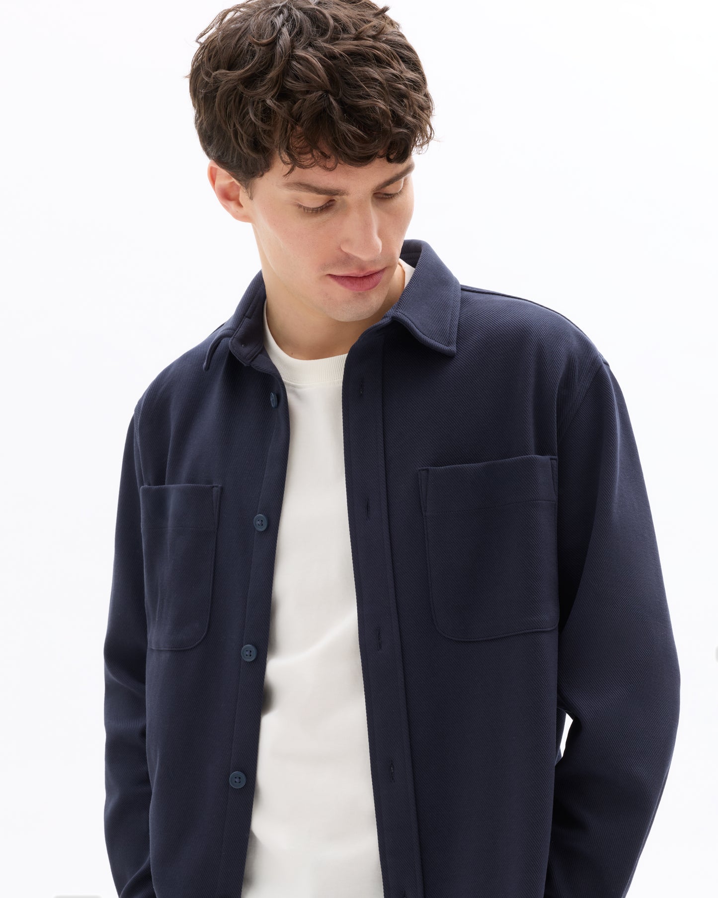 Oversized Fit Poly-Cotton Regular Collar Shirts - Navy Blue