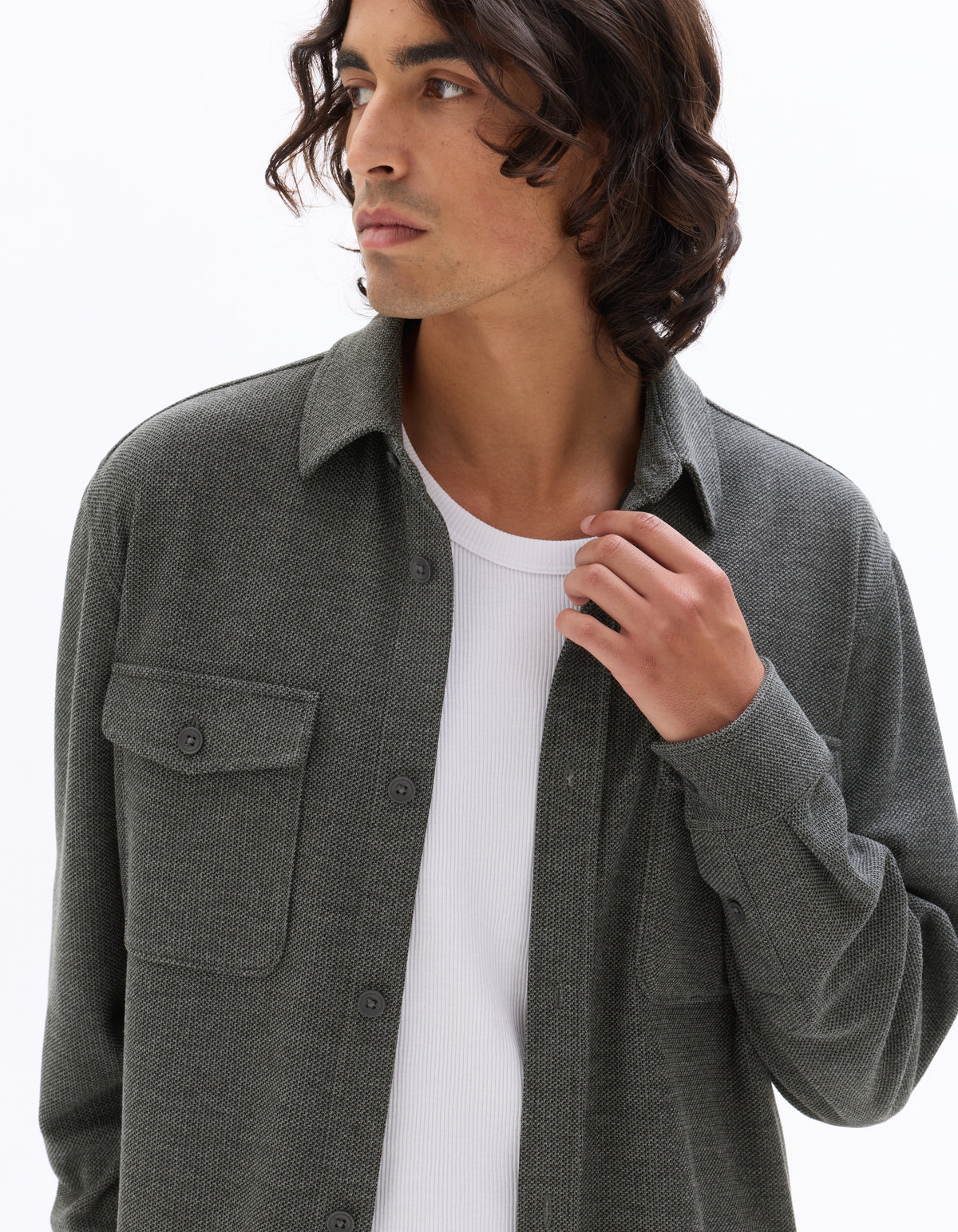 Oversized Poly-Viscose Solid Spread Collar Shirts - Grey