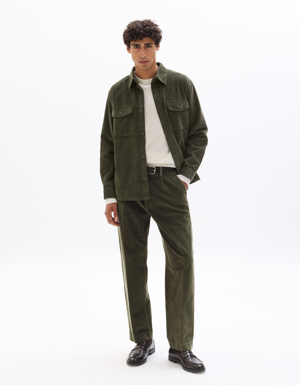 Oversized 100% Cotton Solid Spread Collar Shirts - Khaki