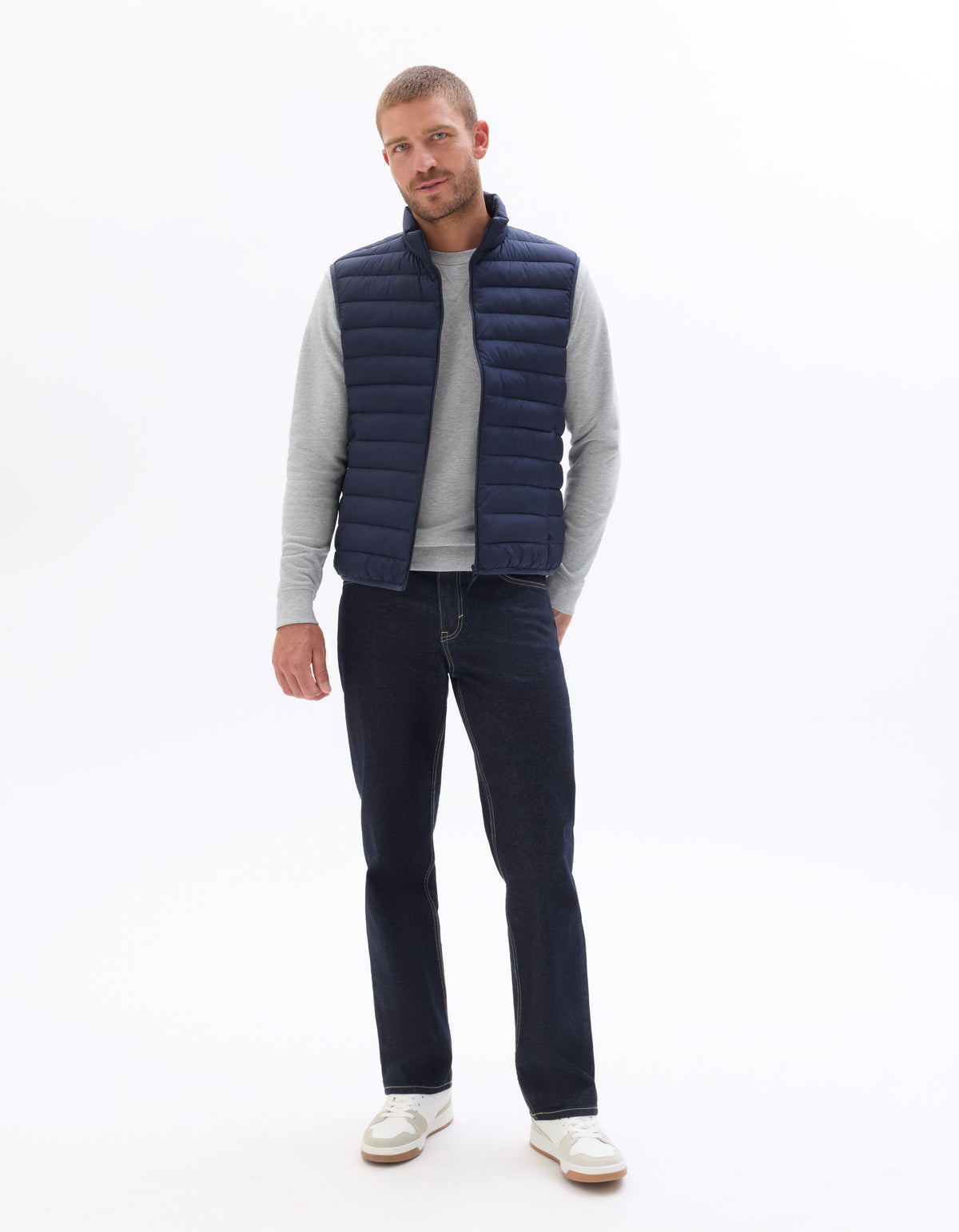 Regular Fit 100% Polyester Solid High Neck Jackets - Navy Blue
