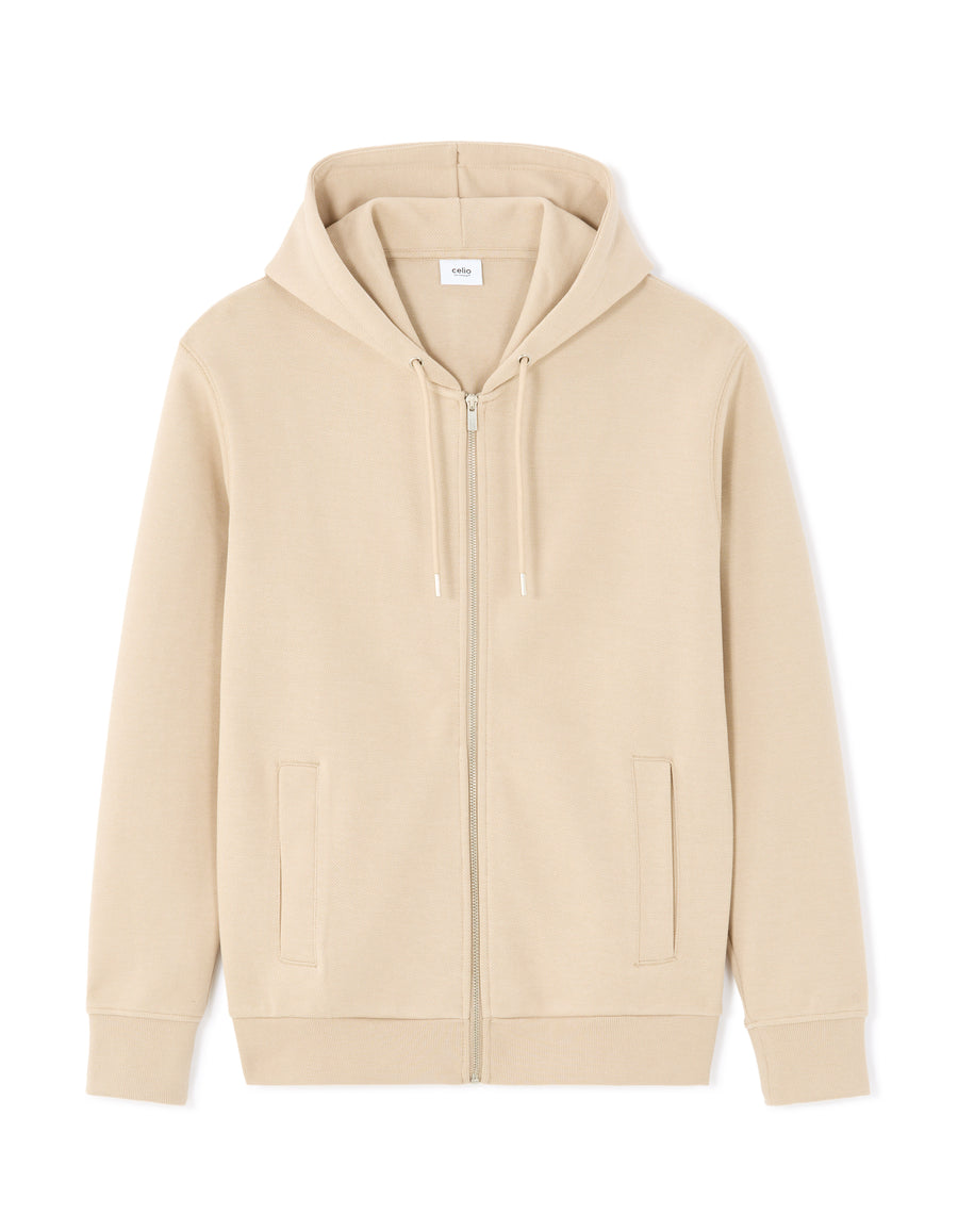 Regular Fit Cotton Blend Hooded Sweatshirt - Beige