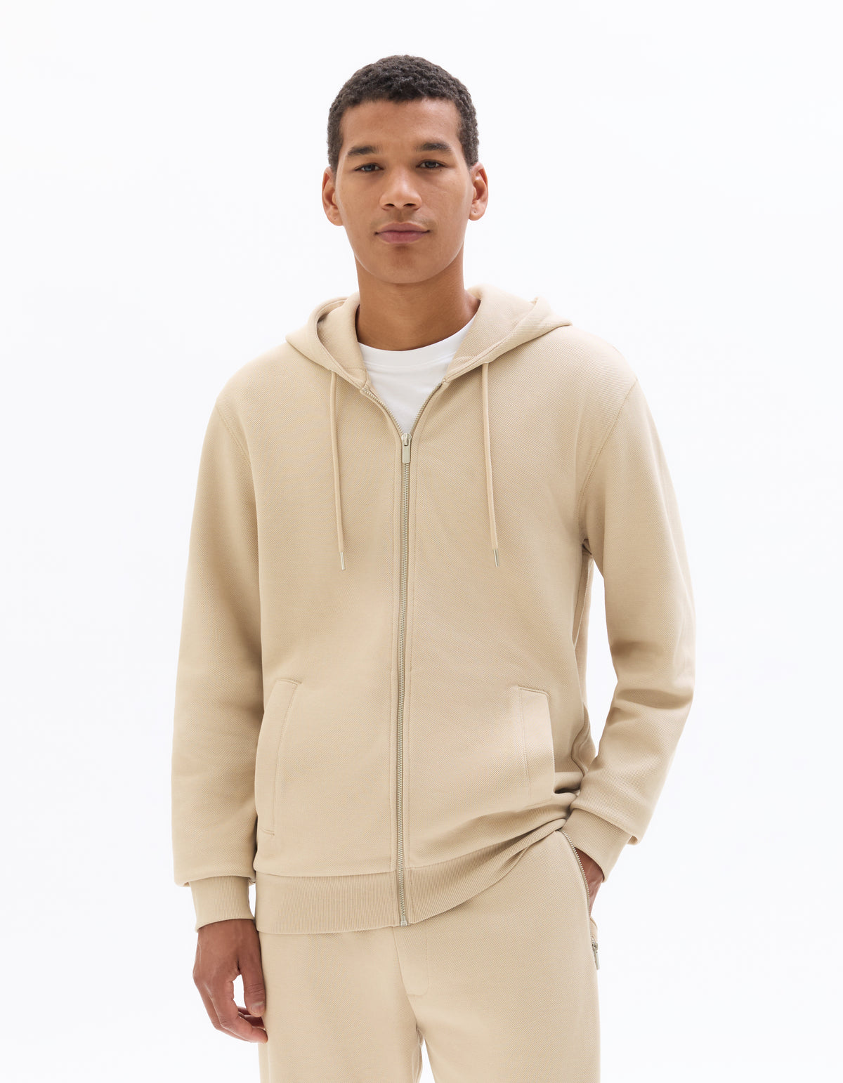 Regular Fit Cotton Blend Hooded Sweatshirt - Beige