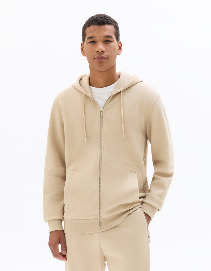 Regular Fit Cotton Blend Hooded Sweatshirt - Beige