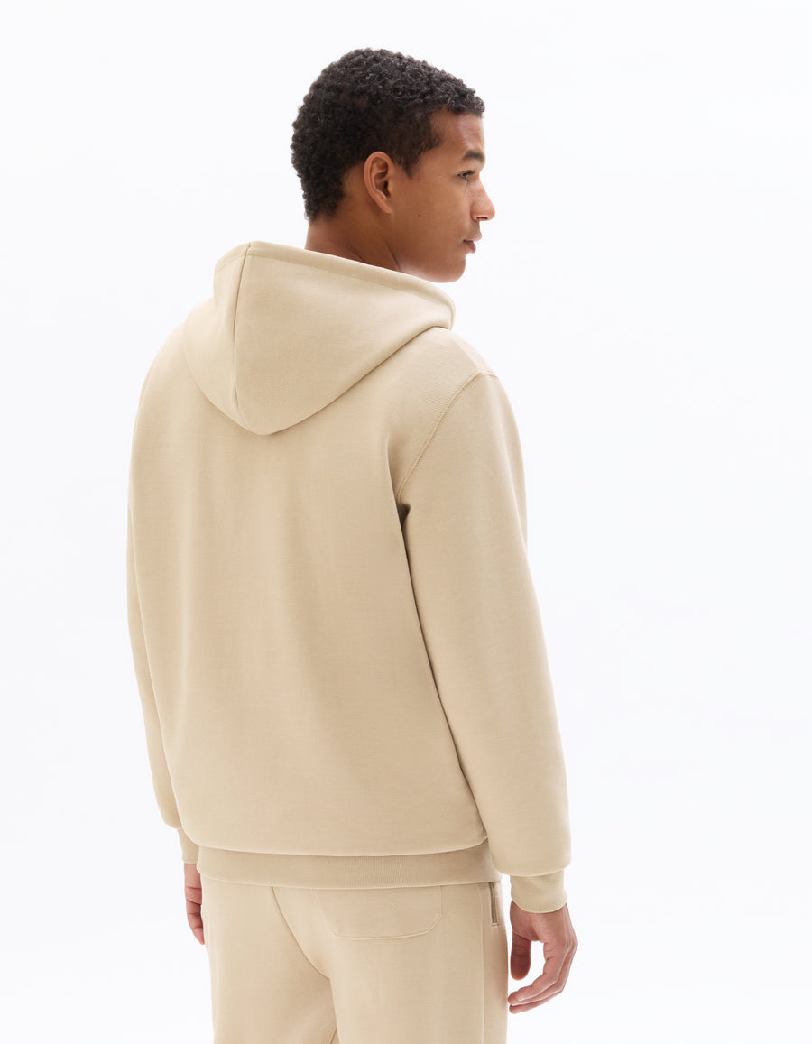 Regular Fit Cotton Blend Hooded Sweatshirt - Beige