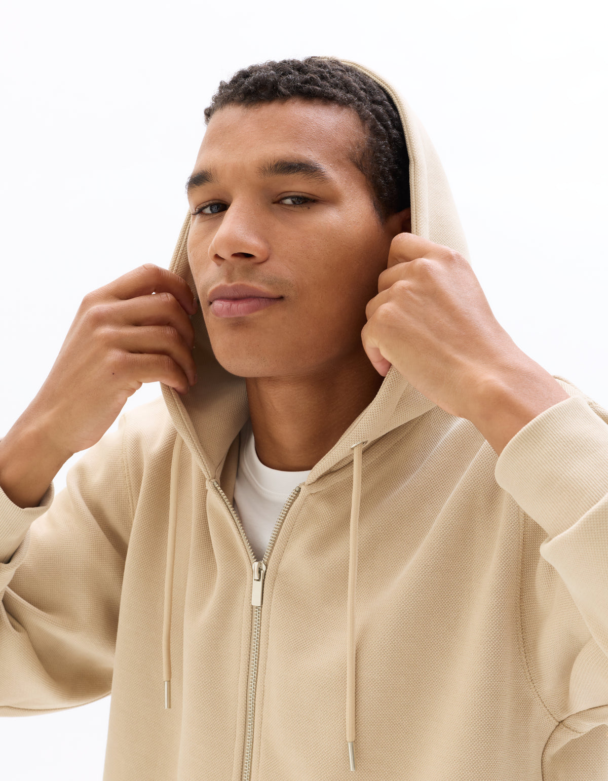 Regular Fit Cotton Blend Hooded Sweatshirt - Beige