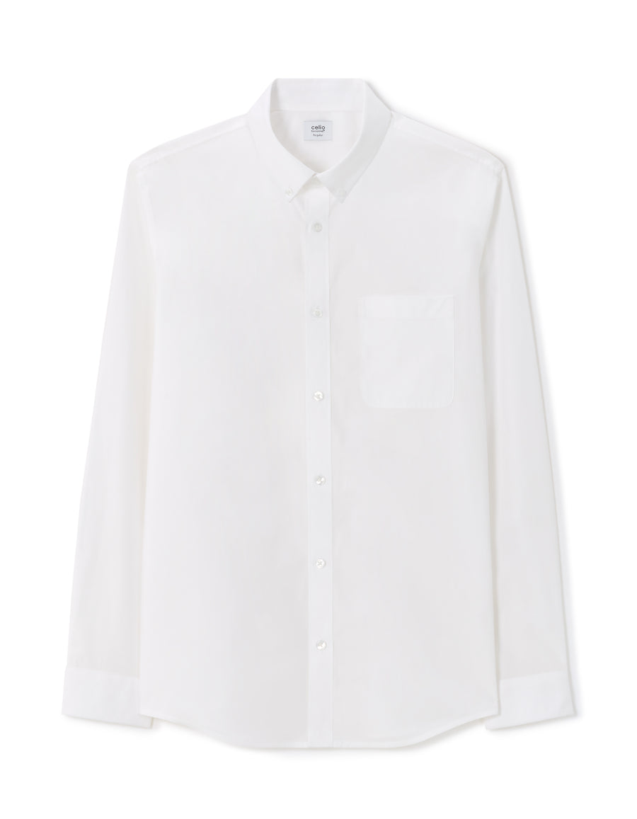 Regular Fit 100% Cotton Spread Collar Shirt - White