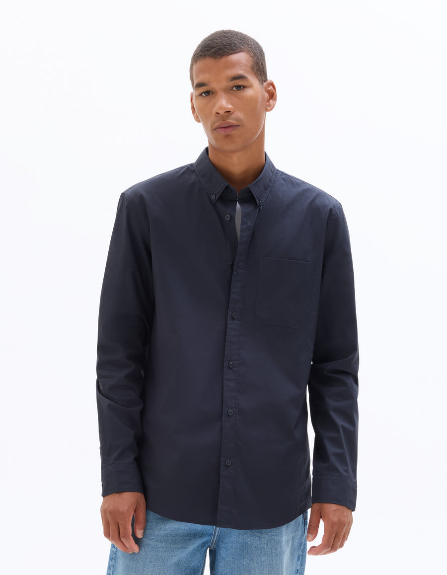 Regular Fit 100% Cotton Spread Collar Shirt - Navy Blue