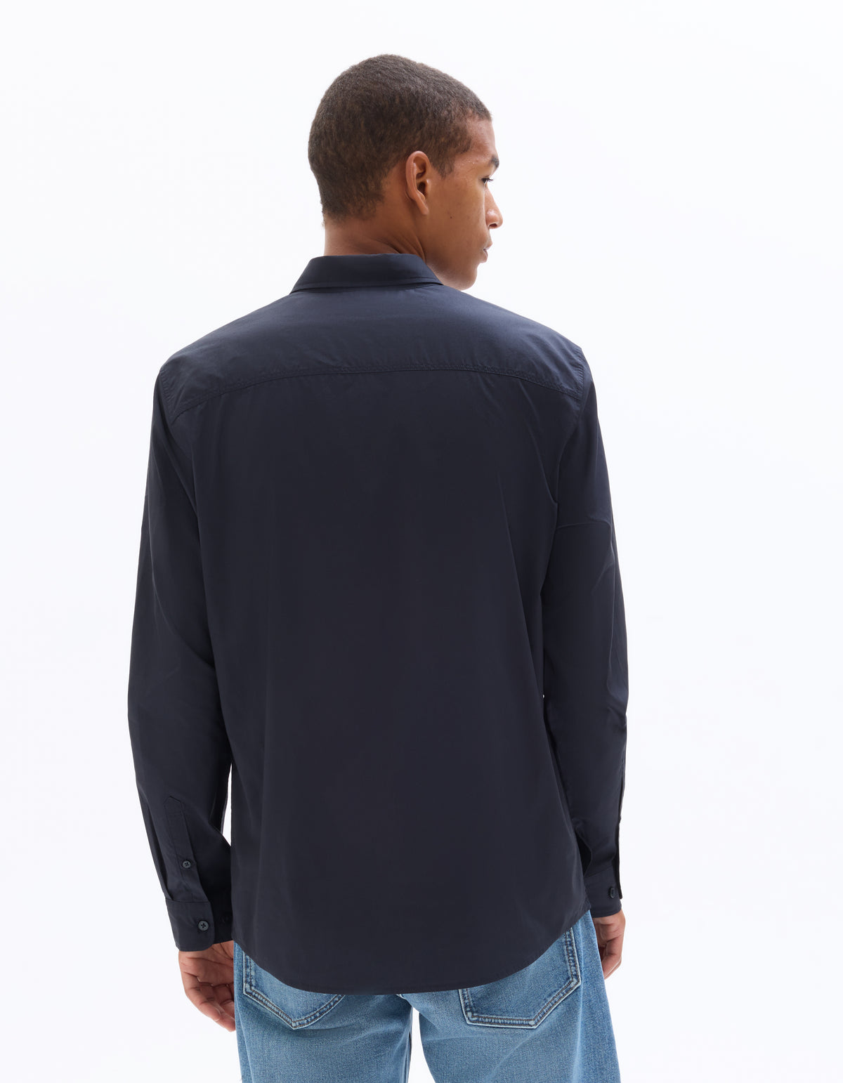 Regular Fit 100% Cotton Spread Collar Shirt - Navy Blue