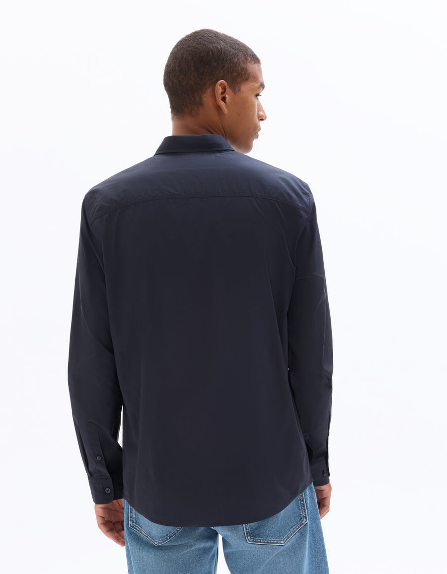 Regular Fit 100% Cotton Spread Collar Shirt - Navy Blue