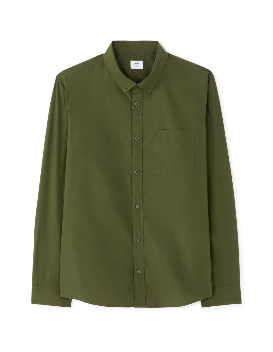 Regular Fit 100% Cotton Spread Collar Shirt - Olive Green