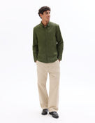 Regular Fit 100% Cotton Spread Collar Shirt - Olive Green
