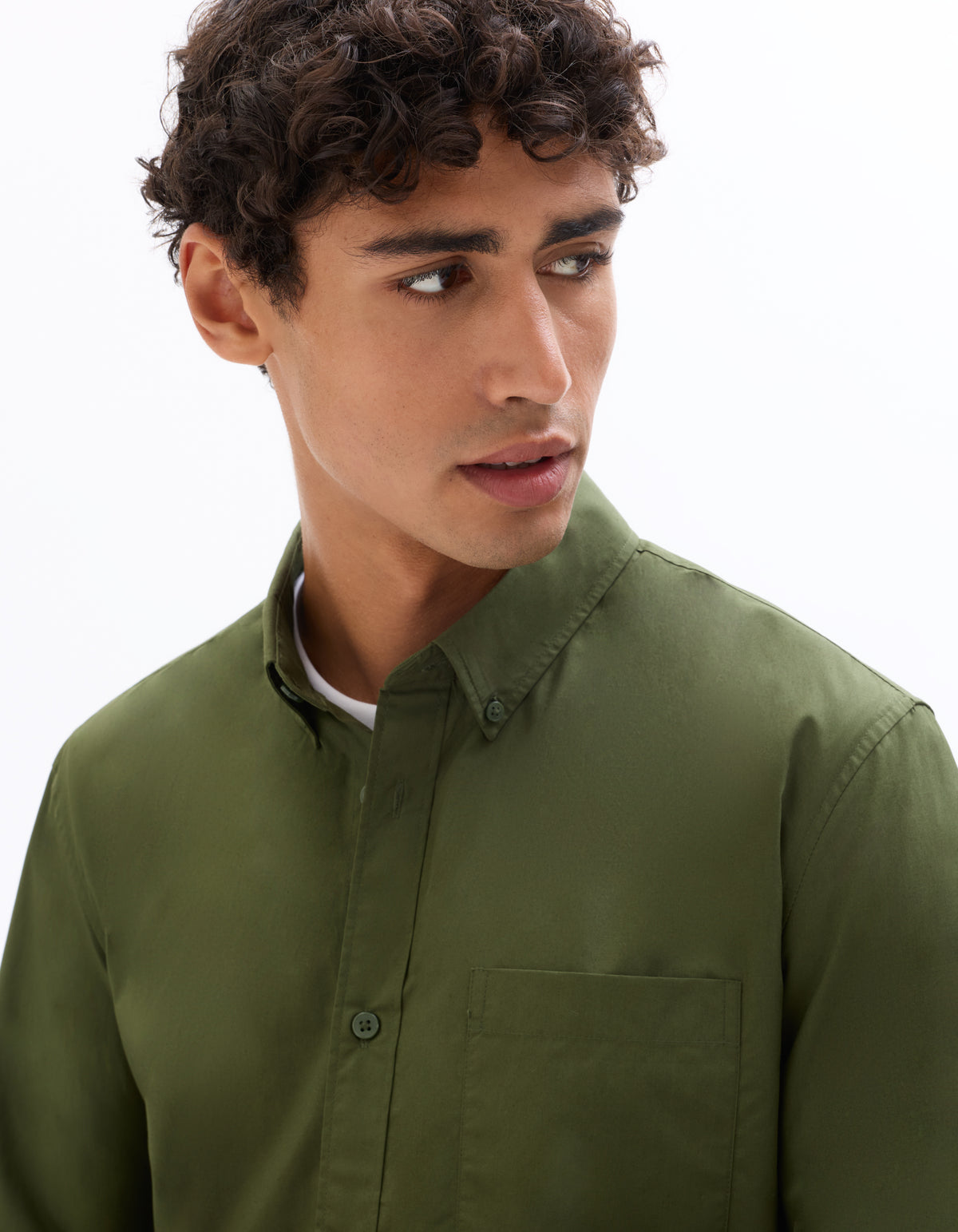 Regular Fit 100% Cotton Spread Collar Shirt - Olive Green
