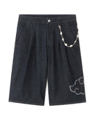 Naruto Shippuden Loose Fit 100% Cotton Embroidered & Appliquéd Denim Bermuda Shorts – Navy