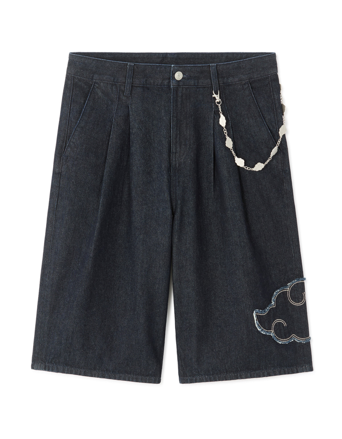 Naruto Shippuden Loose Fit 100% Cotton Embroidered & Appliquéd Denim Bermuda Shorts – Navy